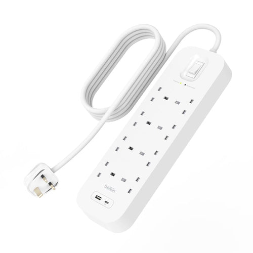 Belkin SRB003af2M 8Way 2M Surge Protection Strip with USB A + C