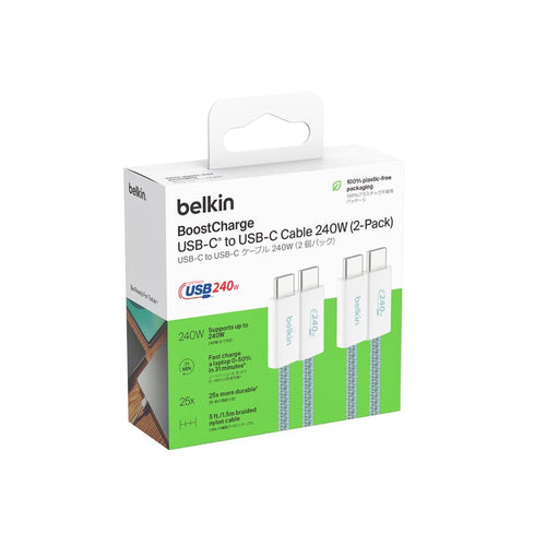 Belkin CAB019qc05GR2PK 240W  USB-C to C Cable 1.5m 2Pack Green
