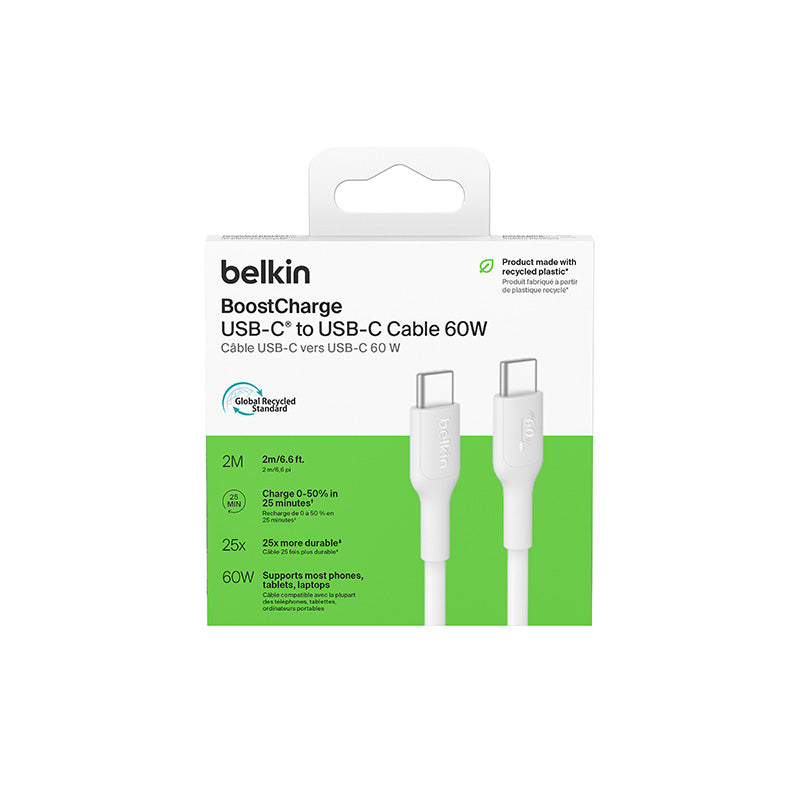Belkin CAB023fq2MWH BoostCharge USB-C to USB-C 60W 2M 2.0 Cable (White)