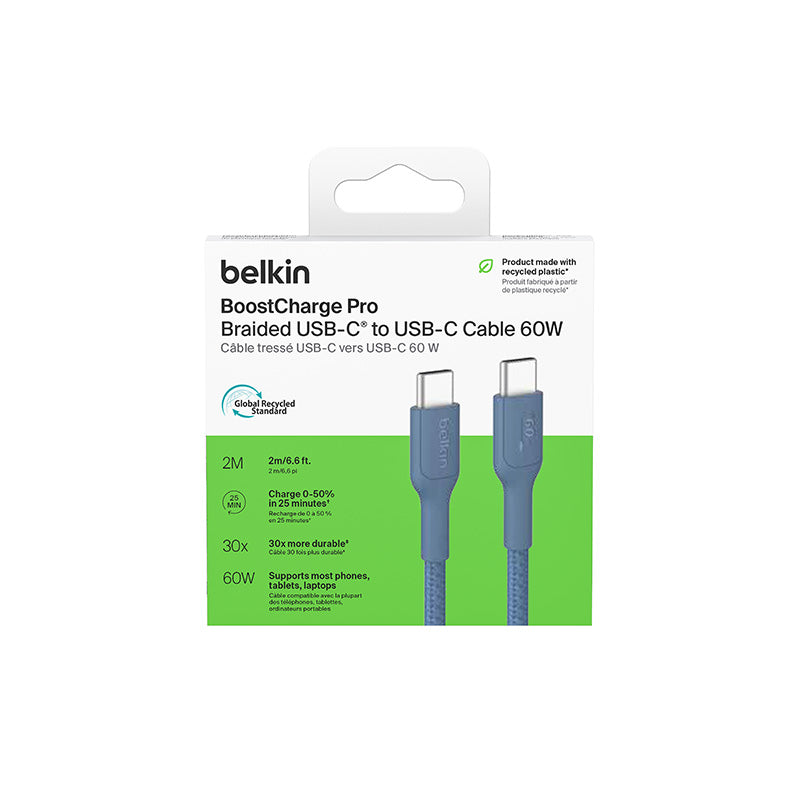 Belkin CAB024fq2MBL BoostCharge Pro USB-C to USB-C 60W 2M 2.0 Braided Cable (Blue)