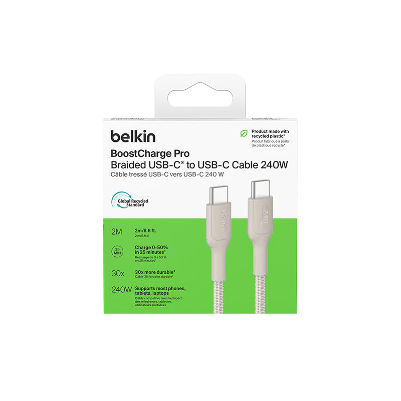Belkin CAB025fq2MSD BoostCharge Pro USB-C to USB-C 240W 2M 2.0 Braided Cable (Sand)