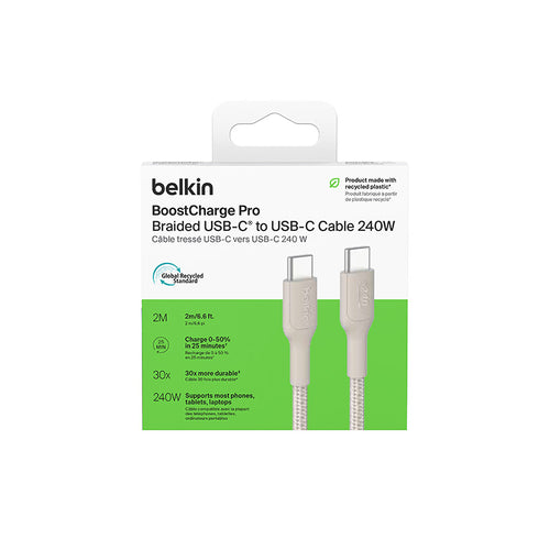 Belkin CAB025fq2MSD BoostCharge Pro USB-C to USB-C 240W 2M 2.0 Braided Cable (Sand)