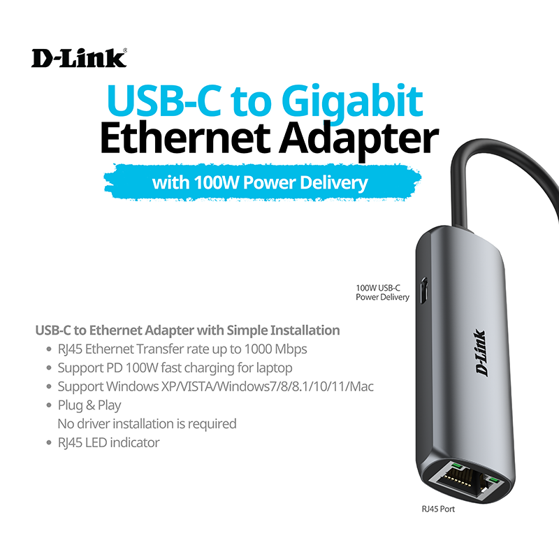 D-Link DUB-135 USB-C to Gigabit Ethernet Adapter