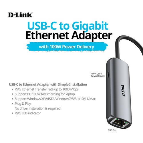 D-Link DUB-135 USB-C to Gigabit Ethernet Adapter