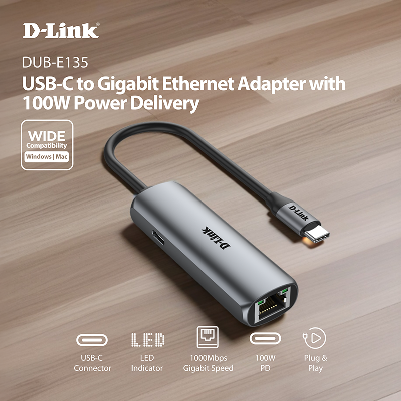 D-Link DUB-135 USB-C to Gigabit Ethernet Adapter
