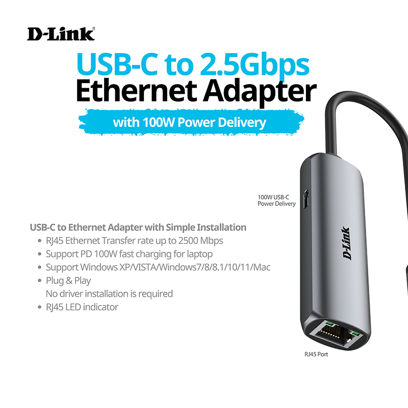 D-Link DUB-E255 USB-C to 2.5G Ethernet Adapter