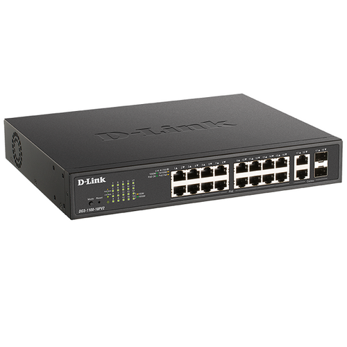 D-Link 18-Port Gigabit Smart Managed PoE Switch with 16 PoE and 2 Combo RJ45/SFP ports (130W PoE budget)