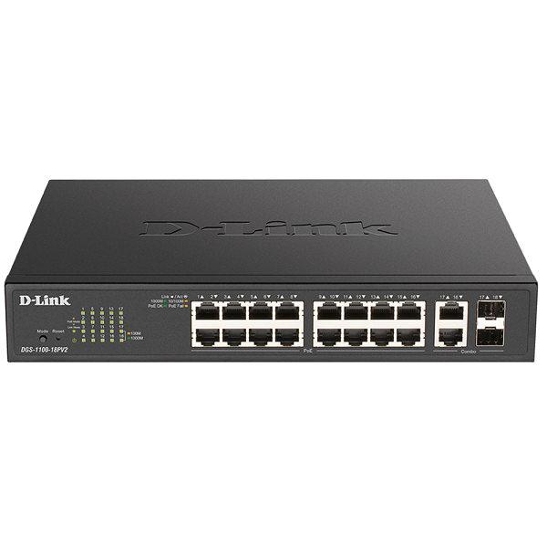D-Link 18-Port Gigabit Smart Managed PoE Switch with 16 PoE and 2 Combo RJ45/SFP ports (130W PoE budget)