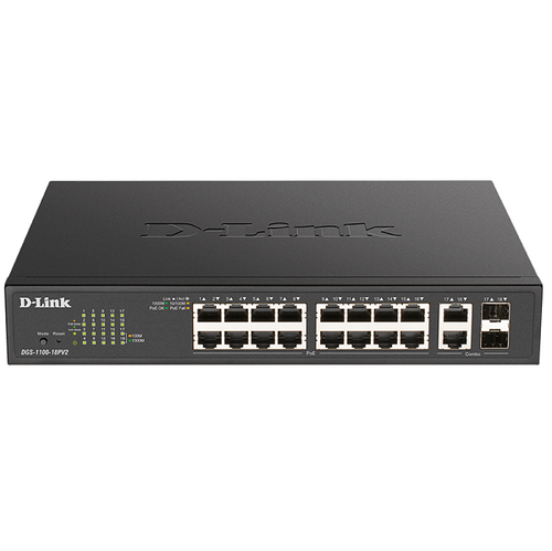 D-Link 18-Port Gigabit Smart Managed PoE Switch with 16 PoE and 2 Combo RJ45/SFP ports (130W PoE budget)