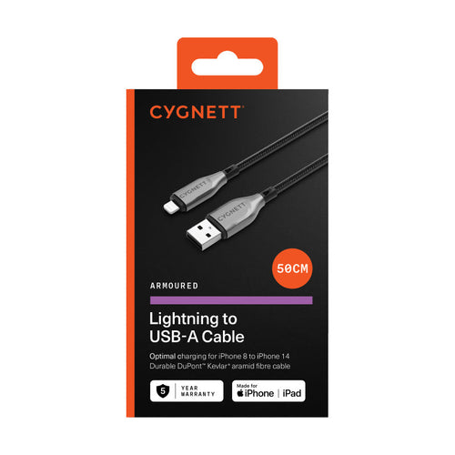 Cygnett CY4657PCCAL Armoured Lightning To USB-A Cable 50cm (Black)