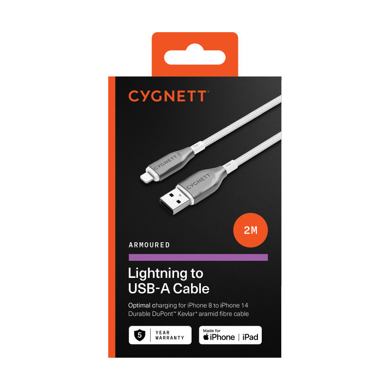 Cygnett CY4661PCCAL Armoured Lightning To USB-A Cable 2M (White)