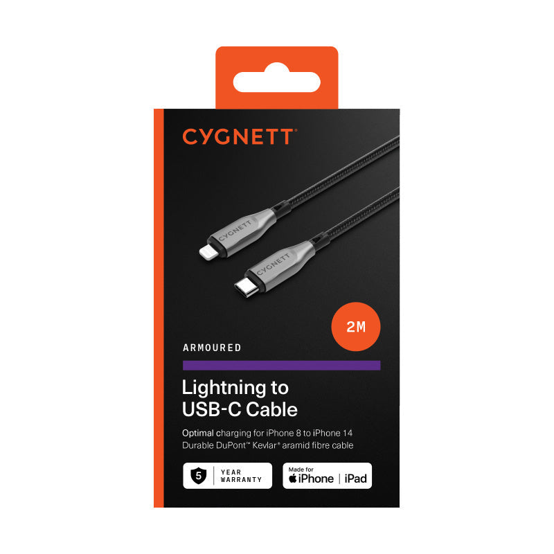 Cygnett CY4669PCCCL Armoured Lightning To USB-C Cable 2M (Black)