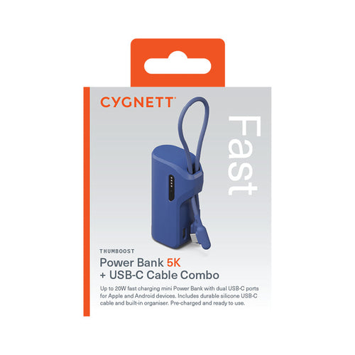 Cygnett Thumboost 5K Powerbank Built-in Cable (Neon Dusk)
