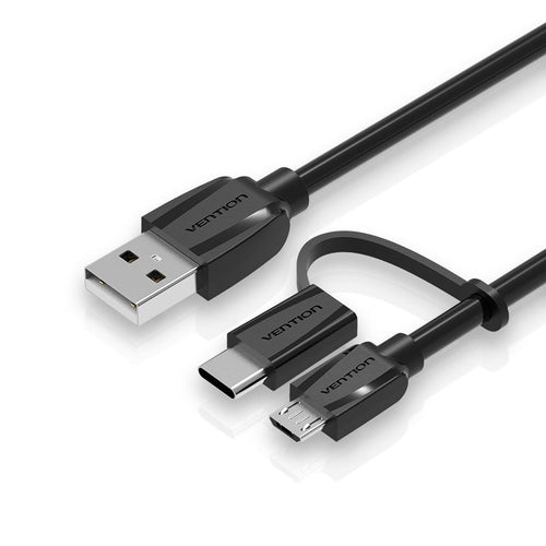 Vention CABBD 2 in 1 USB A to Micro/Type-C Cable 0.5M Black