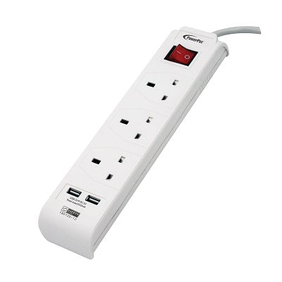 PowerPac PP233C 3 Way Extension Socket with USB