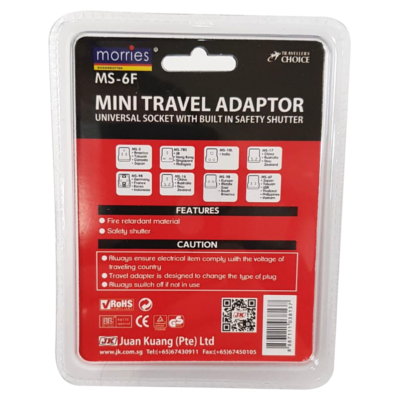 Morries MS-6F Mini Travel Adaptor (2 Adjustable Flat Pin Plug)