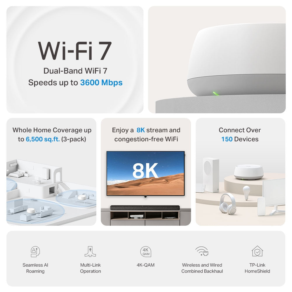TP-Link Deco BE22 BE3600 Whole Home Mesh Wi-Fi 7 System (3-Pack)
