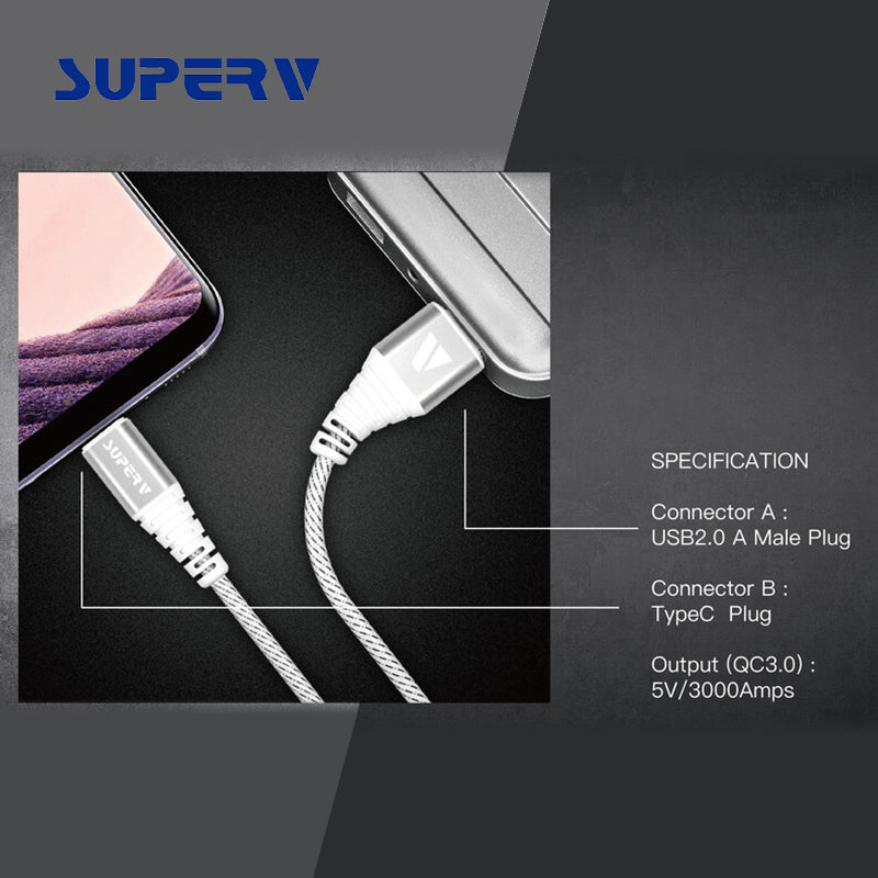SuperV CD20-BK QC USB2.0 Type-C Cable 20cm (Black)