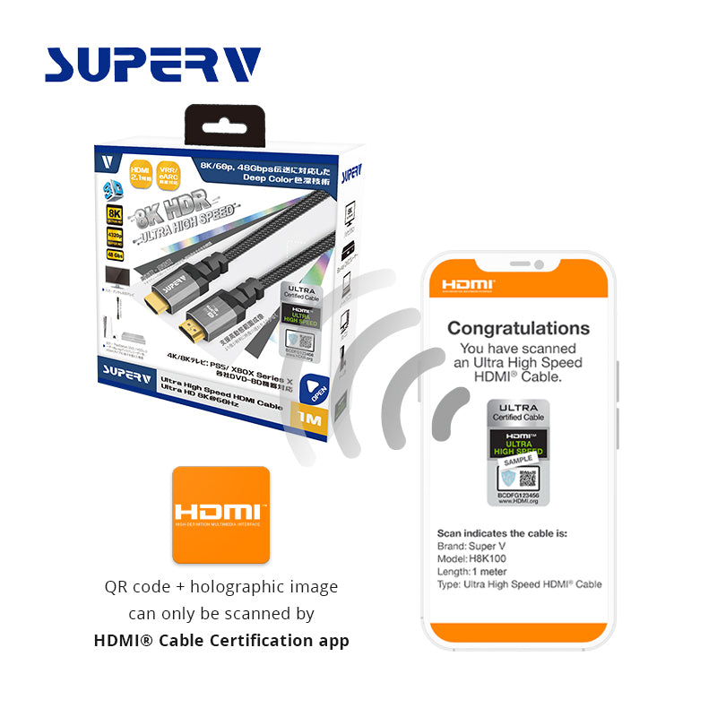 SuperV H8K100 8K 1M Ultra High Speed HDMI Cable