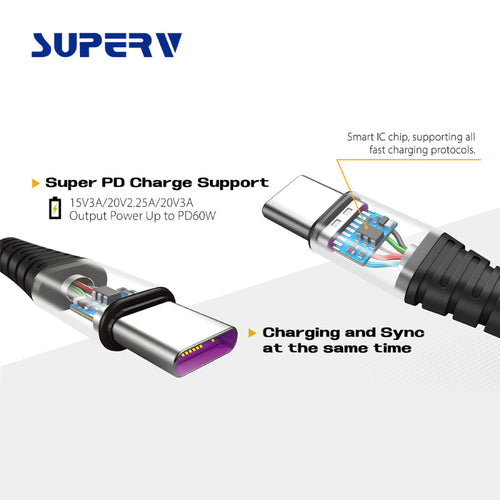 SuperV CCD20 USB-C to USB-C PD60W Cable 20cm (Black)