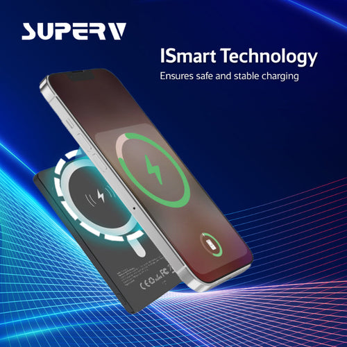 SuperV Power4 5000mAh Ultra-Slim Magnetic Wireless Power Bank (Black)