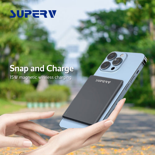 SuperV Power4 5000mAh Ultra-Slim Magnetic Wireless Power Bank (Black)