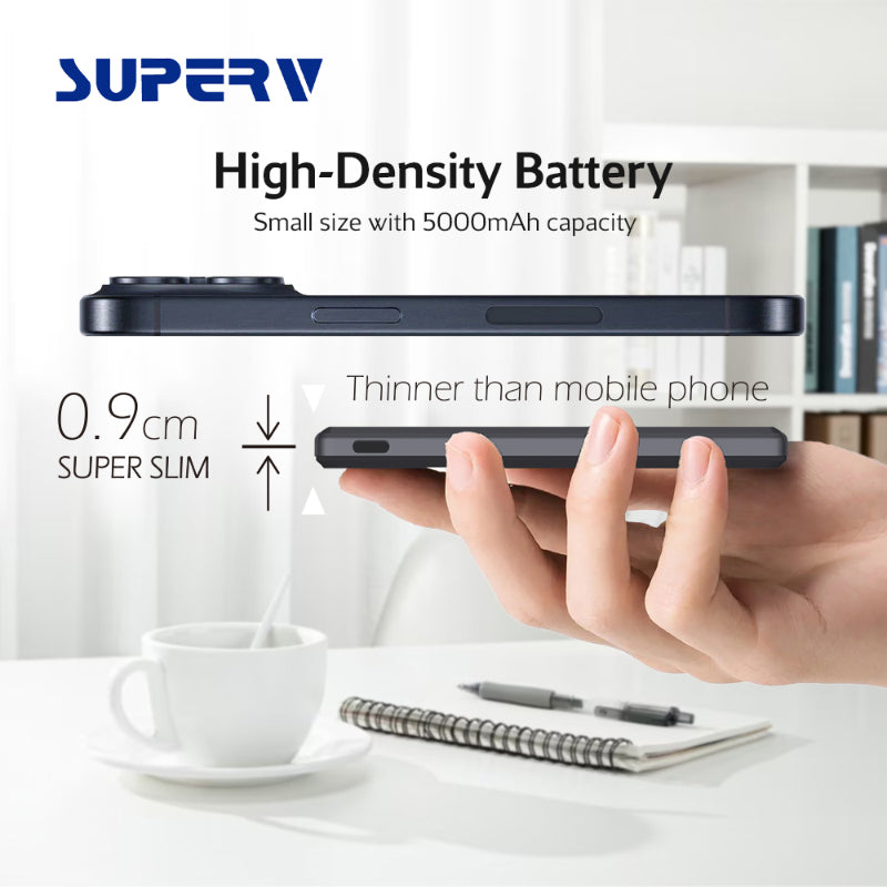 SuperV Power4 5000mAh Ultra-Slim Magnetic Wireless Power Bank (Black)