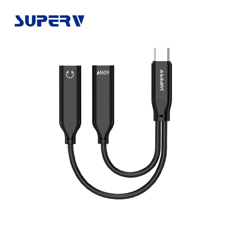 SuperV 2-in-1 Headphone and Charge Adaptor Dual USB-C Splitter (11cm)