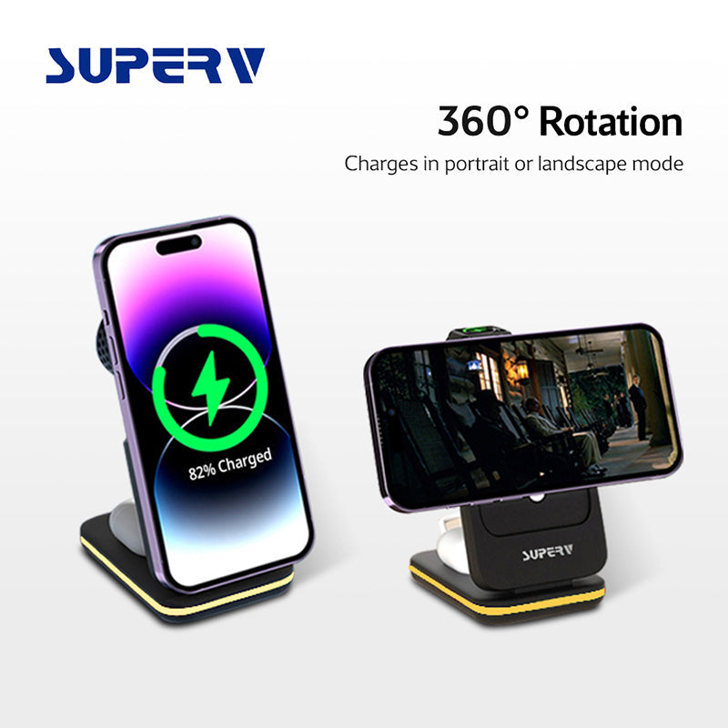 SuperV Station10 7-in-1 5000mAh Foldable Wireless Charging Station Powerbank (White)