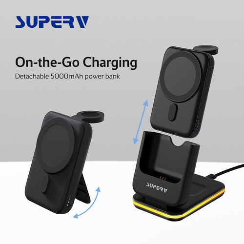 SuperV Station10 7-in-1 5000mAh Foldable Wireless Charging Station Powerbank (White)