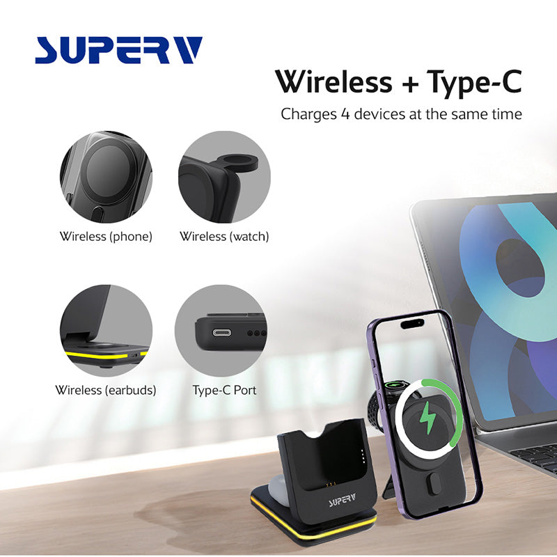 SuperV Station10 7-in-1 5000mAh Foldable Wireless Charging Station Powerbank (Black)