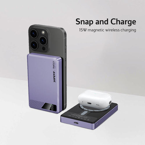 SuperV Power42 10000mAh Wireless Power Bank with Digital Display (Purple)