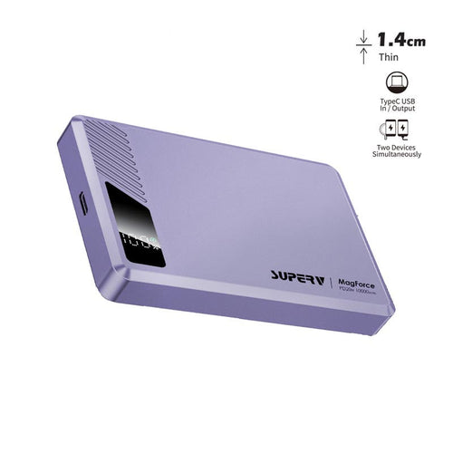SuperV Power42 10000mAh Wireless Power Bank with Digital Display (Purple)