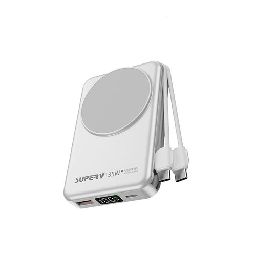 SuperV Power11-C 35W 10000mAh with Built-in C cable Power Bank (White)