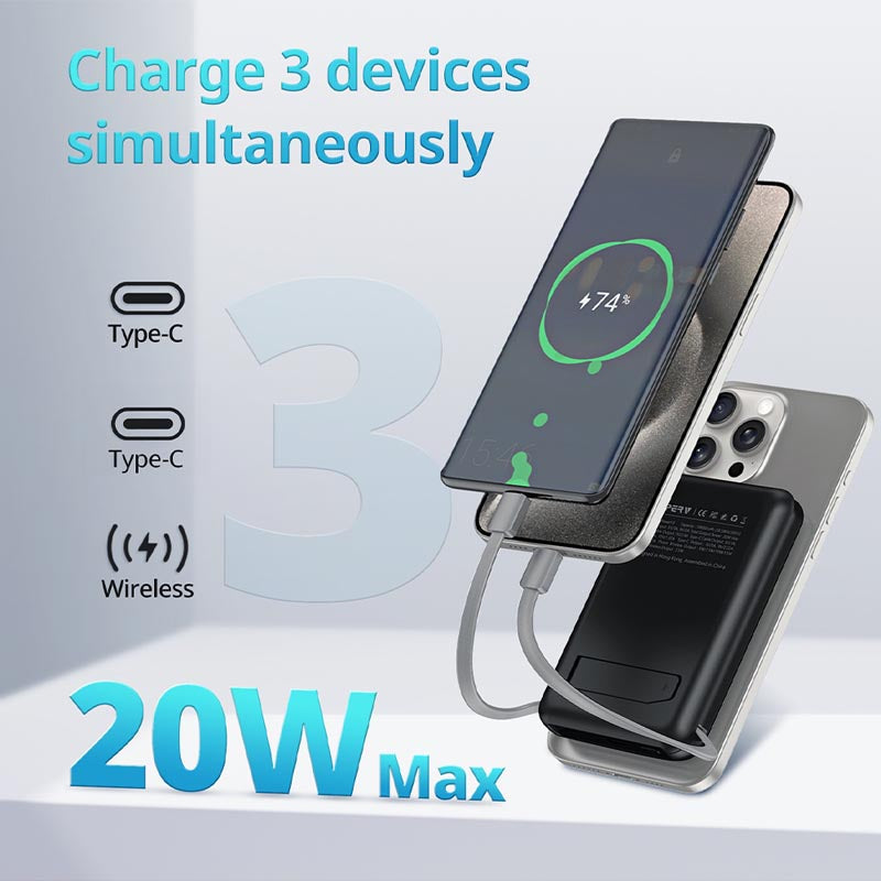 SuperV Power13 20W 10000mAh with Build-in C Cable Power Bank (White)
