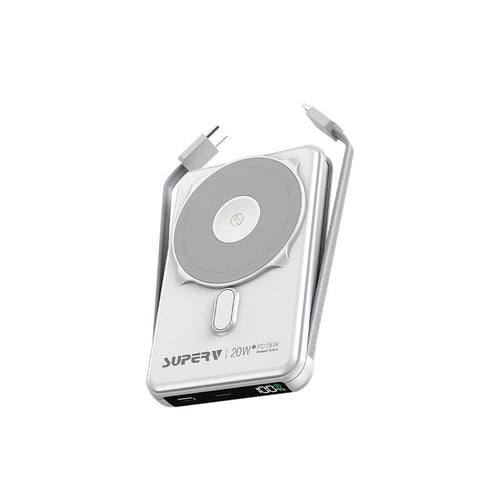 SuperV Power13 20W 10000mAh with Build-in C Cable Power Bank (White)