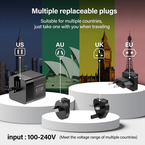 SuperV G45-BK 65W Universal Travel Adapter with Build in 80cm C Cable (White)