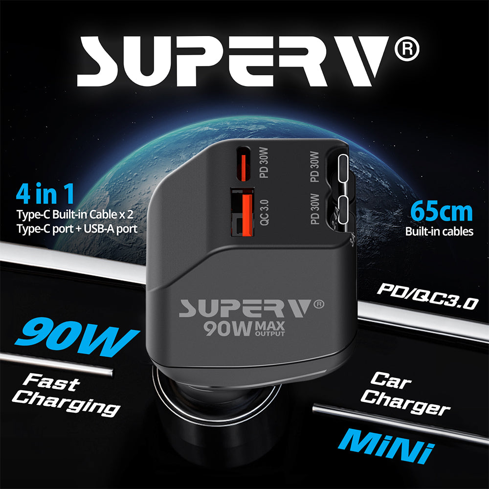 SuperV 4-in-1 Mini Multi-Function Car Charger – G04 (65cm)