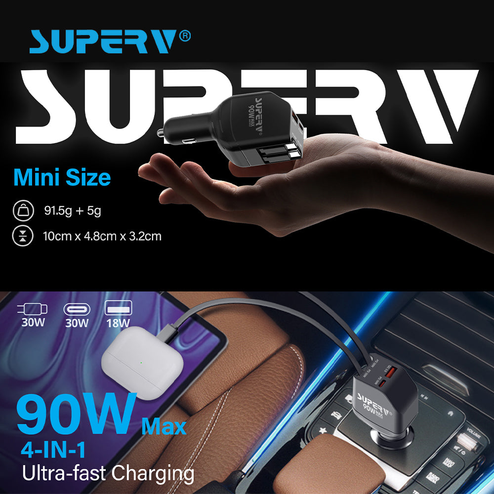 SuperV 4-in-1 Mini Multi-Function Car Charger – G04 (65cm)