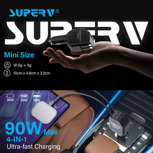 SuperV 4-in-1 Mini Multi-Function Car Charger – G04 (65cm)