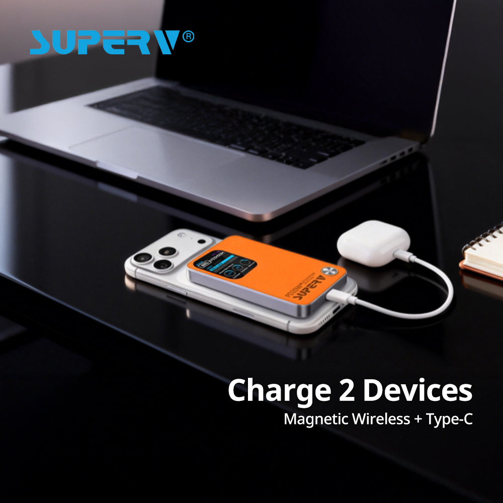 SuperV 10000mAh CCC Certified 3-in-1 Magnetic Wireless Power Bank - PB11 (White)