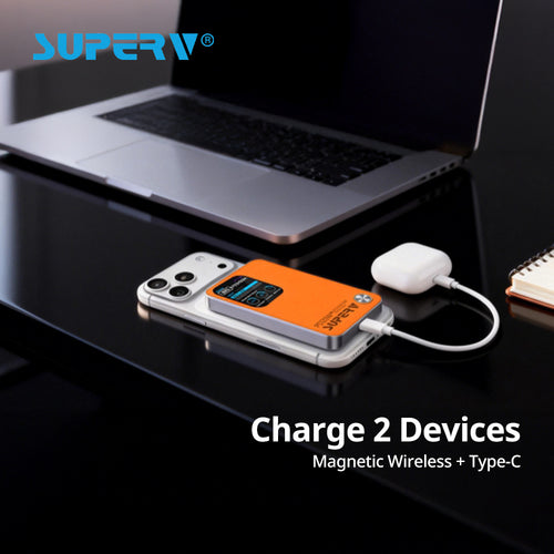 SuperV 10000mAh CCC Certified 3-in-1 Magnetic Wireless Power Bank - PB11 (White)
