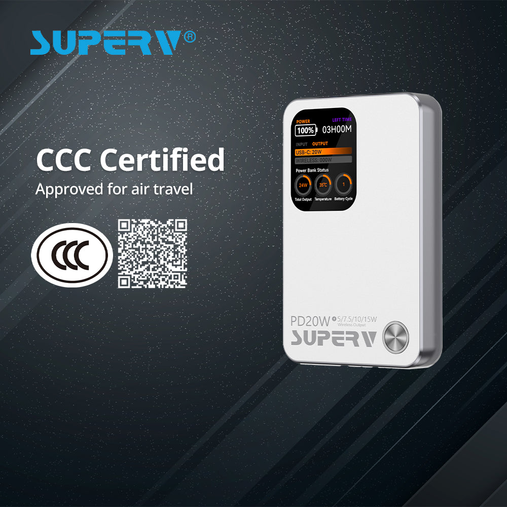 SuperV 10000mAh CCC Certified 3-in-1 Magnetic Wireless Power Bank - PB11 (White)