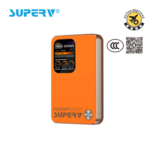 SuperV 10000mAh CCC Certified 3-in-1 Magnetic Wireless Power Bank - PB11 (Orange)