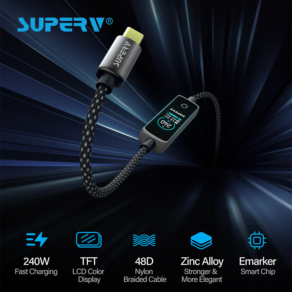 SuperV 240W TFT Digital Display Fast Charging Cable - RT240 (1.2m)