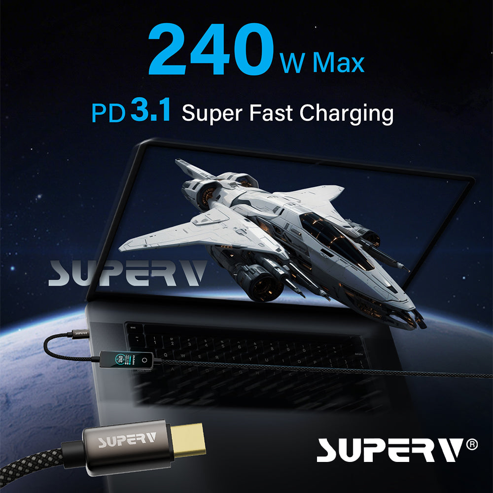 SuperV 240W TFT Digital Display Fast Charging Cable - RT240 (1.2m)