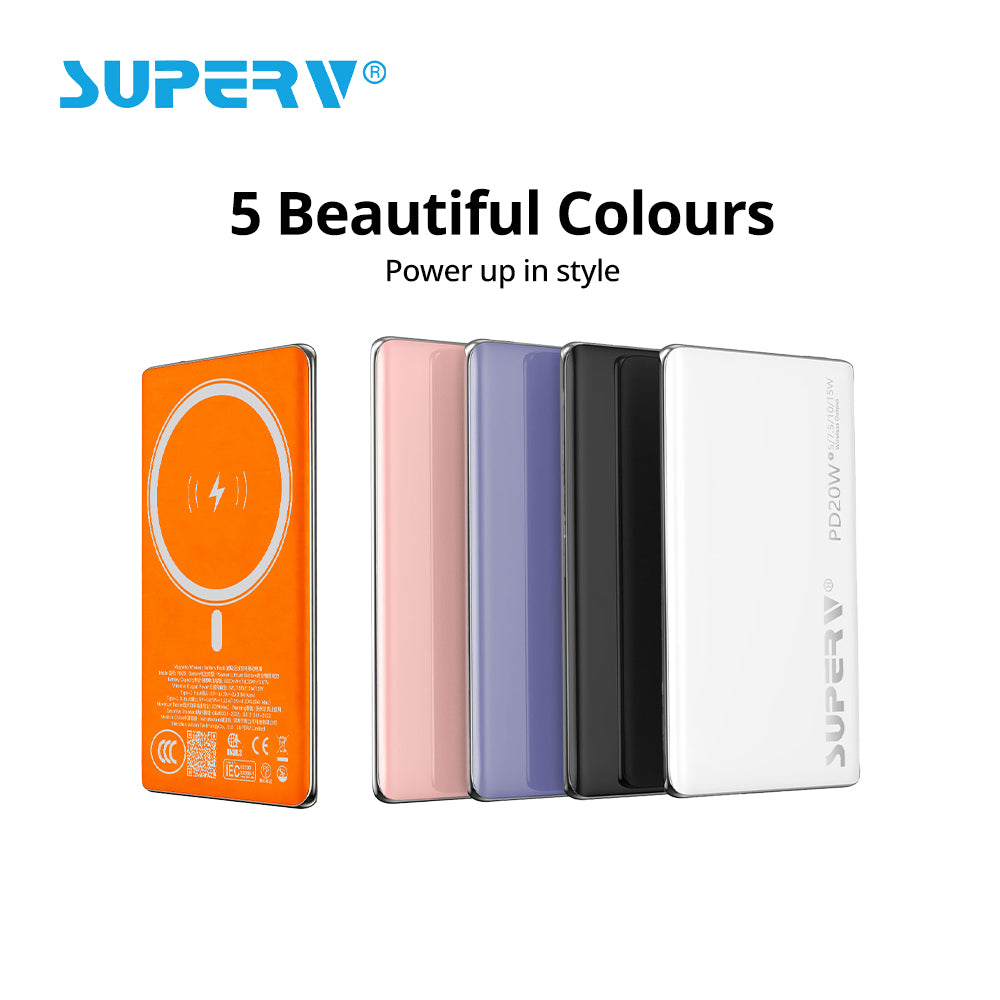 SuperV 5000mAh CCC Certified Magnetic Wireless Power Bank - PB05 (White)