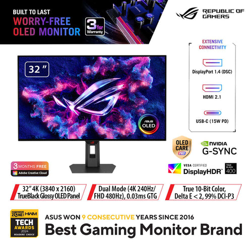 Asus ROG Strix OLED XG32UCWG - 32 UHD WOLED 165/330Hz Dual Mode Gaming Monitor
