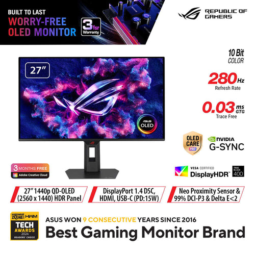 Asus ROG Strix OLED XG27ACDMS - 26.5 QHD QD-OLED 280Hz Gaming Monitor