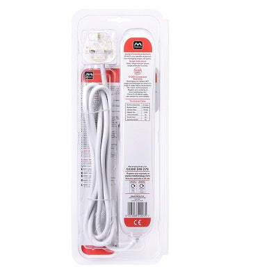 Masterplug SWSRG42N-MPA Switch w Surge+LED 4 Socket 2m